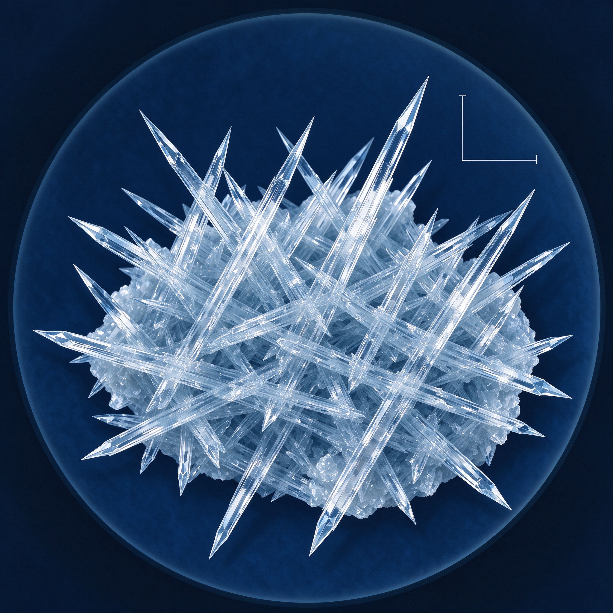 Illustration of needle-shaped urate crystals under a microscope