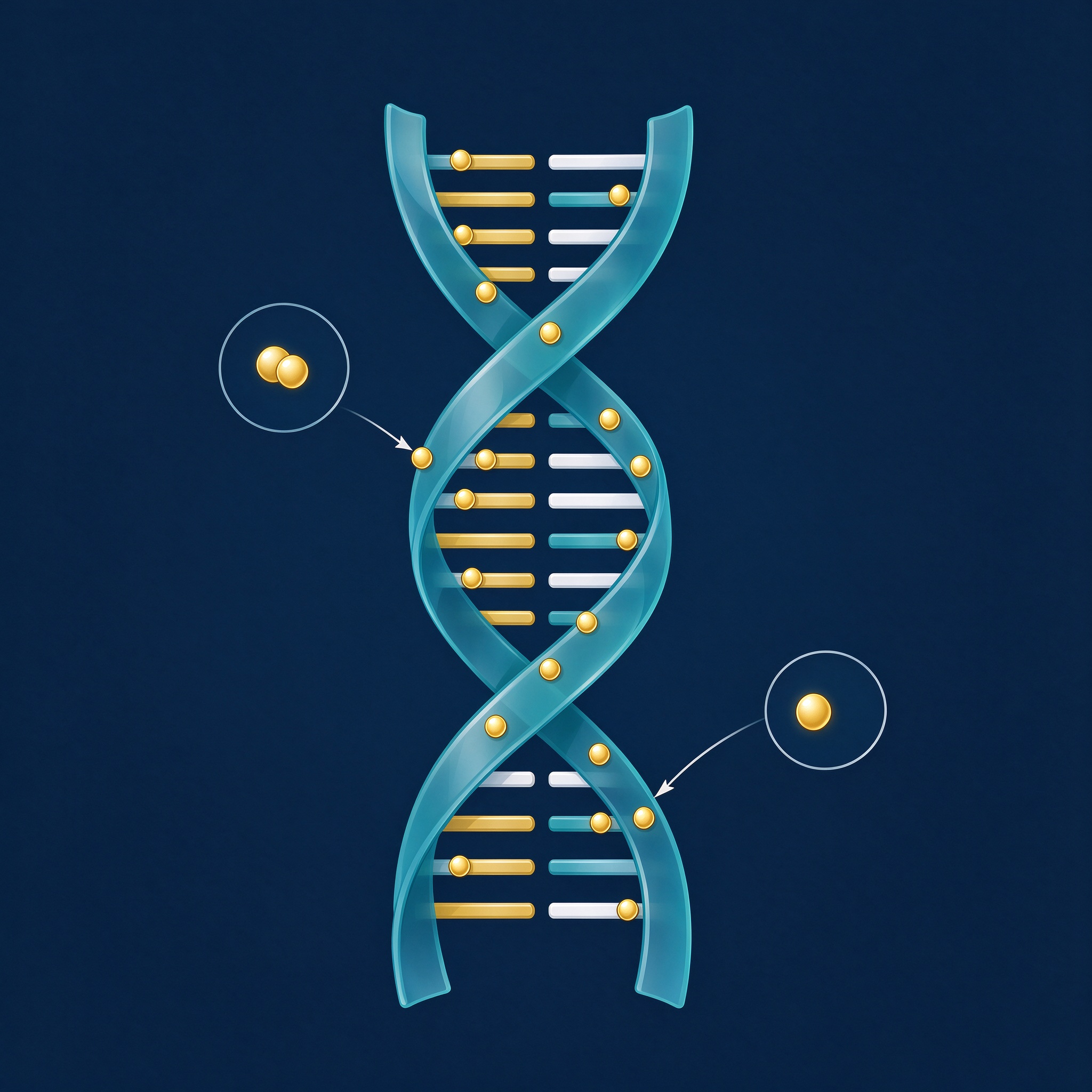 Illustration of a DNA double helix with methylation marks