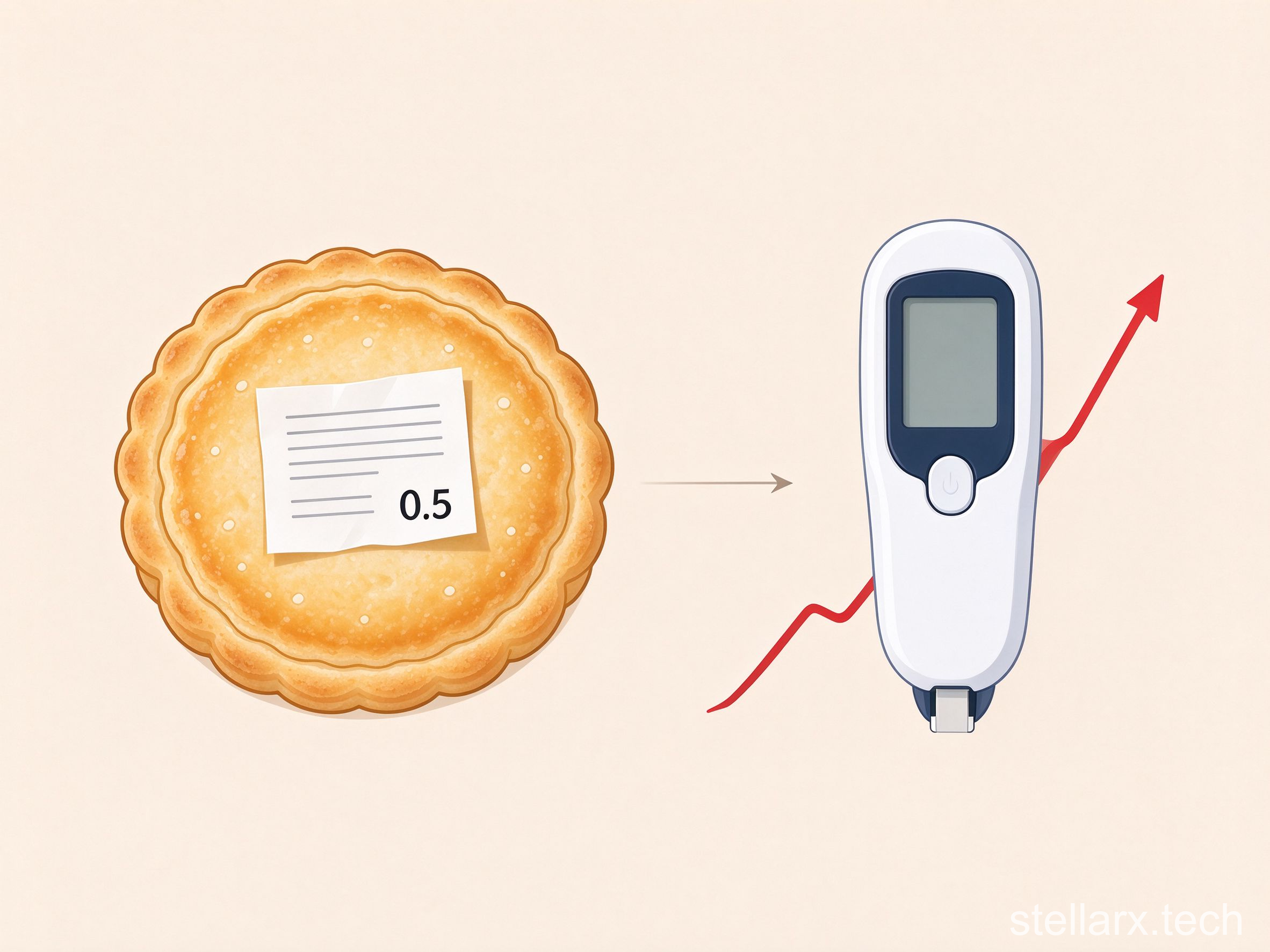 Sugar-free label on a mooncake connected to a rising blood glucose meter, nutrition illustration