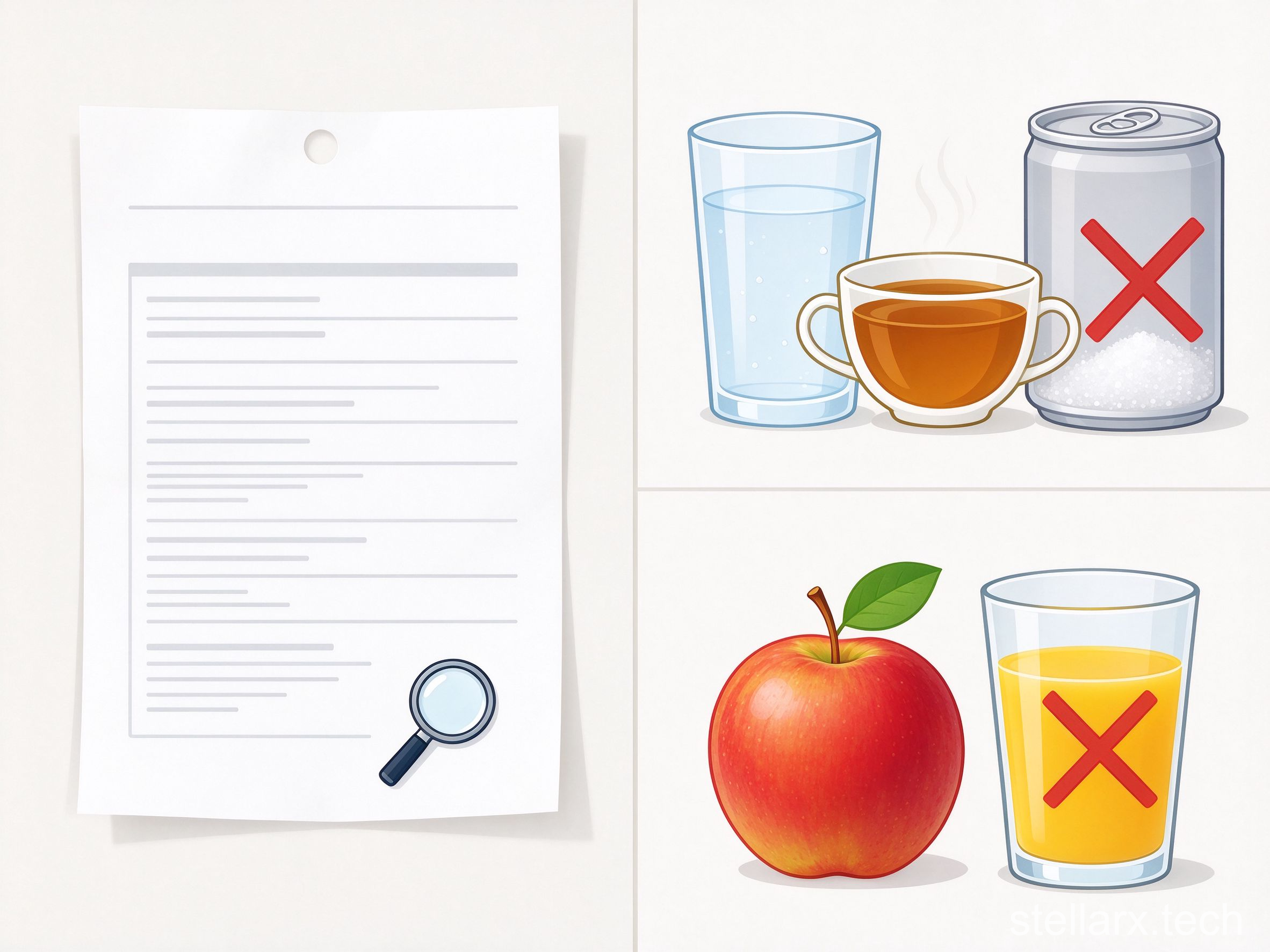 Sugar control tips: read ingredient list, choose water or tea, eat whole fruit instead of juice