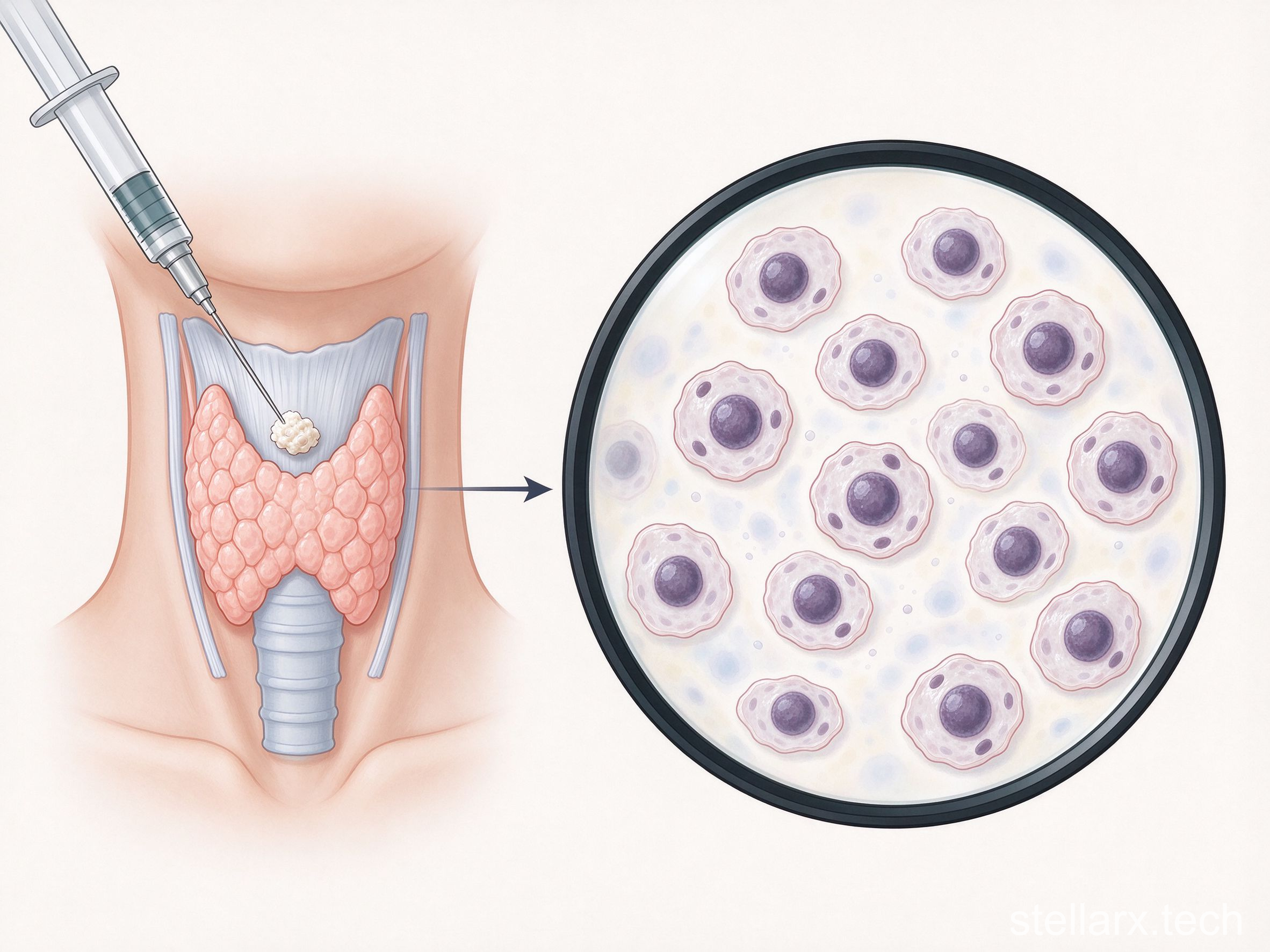 Fine-needle aspiration of a thyroid nodule leading to microscope examination of cells