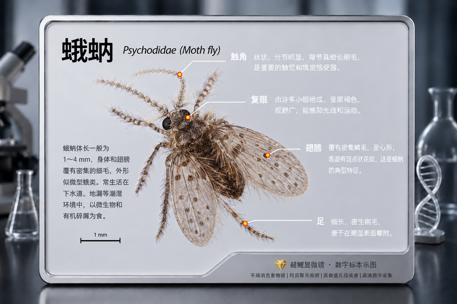 赫鲤显微镜下的蛾蚋