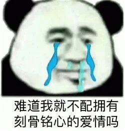 委屈表情包 "难道我就不配拥有刻骨铭心的爱情吗"，表达男生因外形普通产生的情感不自信.webp